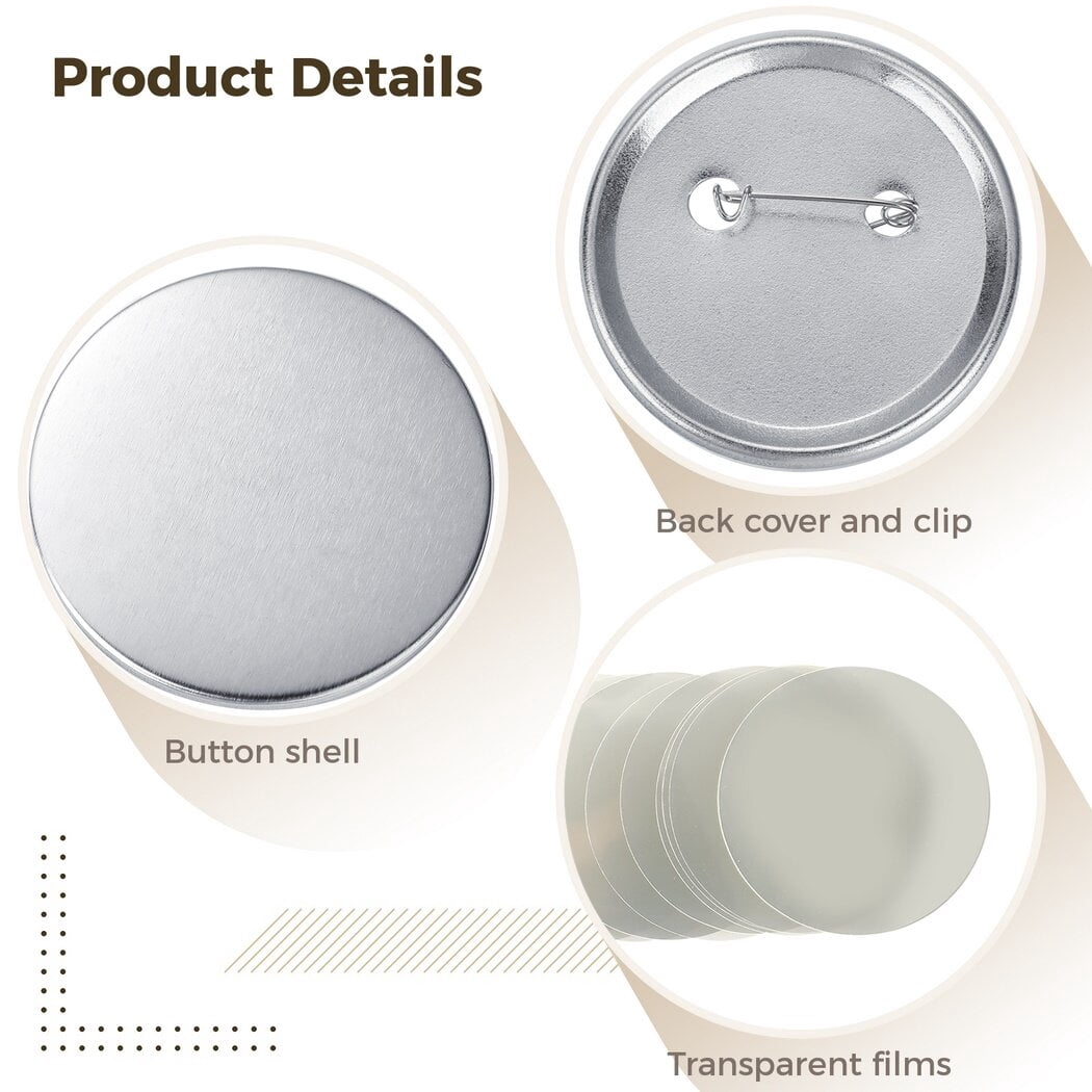 200Pcs 58mm/2.28''Tinplate Buttons Pin Badge, Compatible with Button Maker Machine, Round Blank Button with Pins, Button Making Supplies for DIY Custom