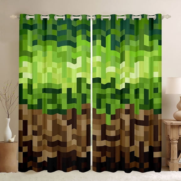 Castle Fairy Pixelated Miners Black Out Curtains,Gamer Curtains Pack of 2 (42x63 Each)