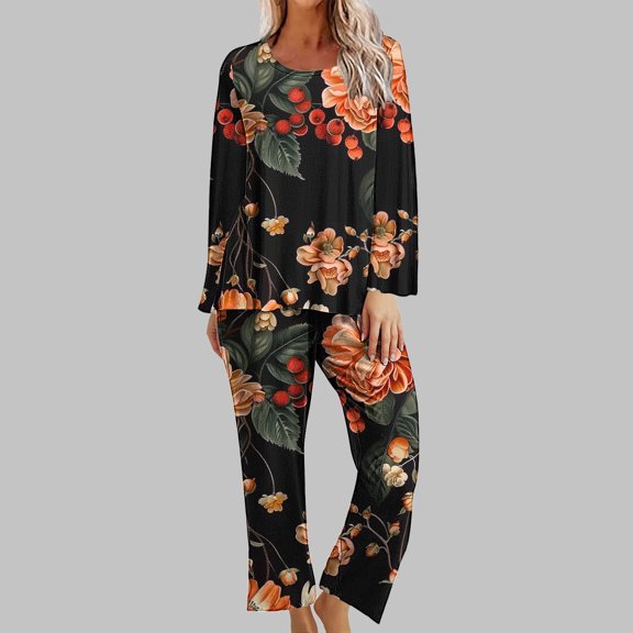 WFJCJPAF 2025 New Halloween Pajama for Women $7,Women's Fashion Casual Printed Round Neck Long Sleeve Pants Set,Halloween Pajamas Women - Multicolor S