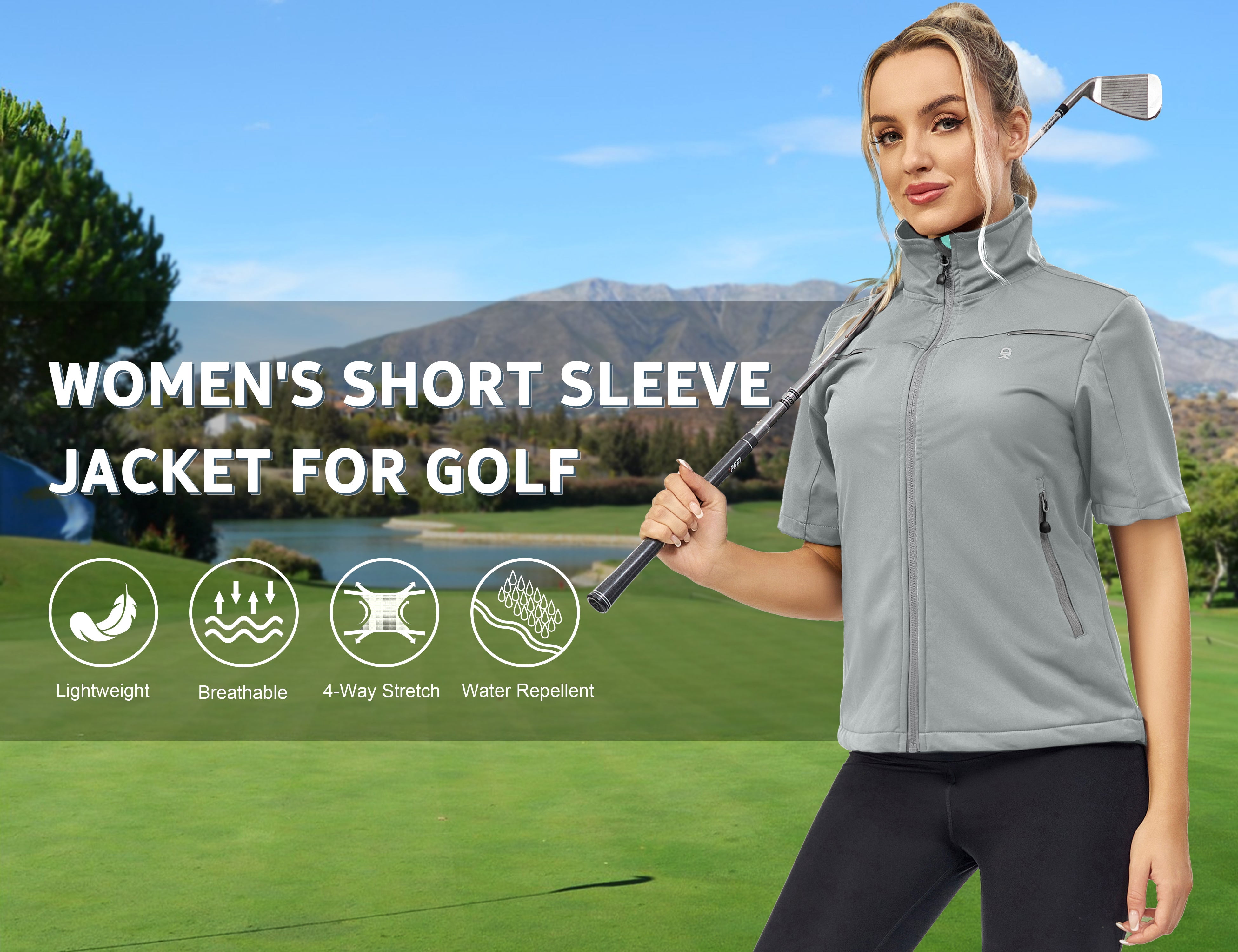 Little Donkey Andy Women's Short Sleeve Jacket Windproof Lightweight Vest for Golf Hiking Running Light Grey XXL