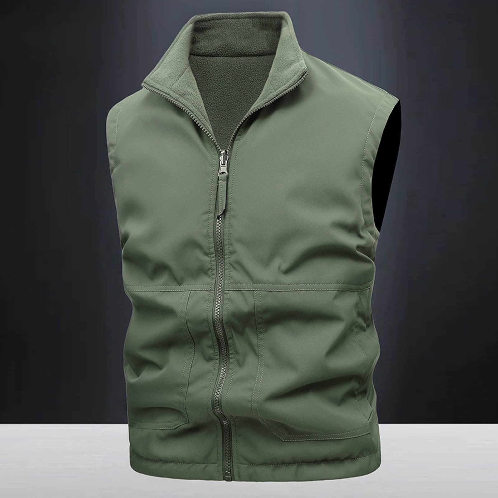 Zedker Men's Outdoor Vests Casual Full-Zip Lightweight Sleeveless Waistshirts Work Photo Travel Vest for Golf Running Army Green XXXXXL