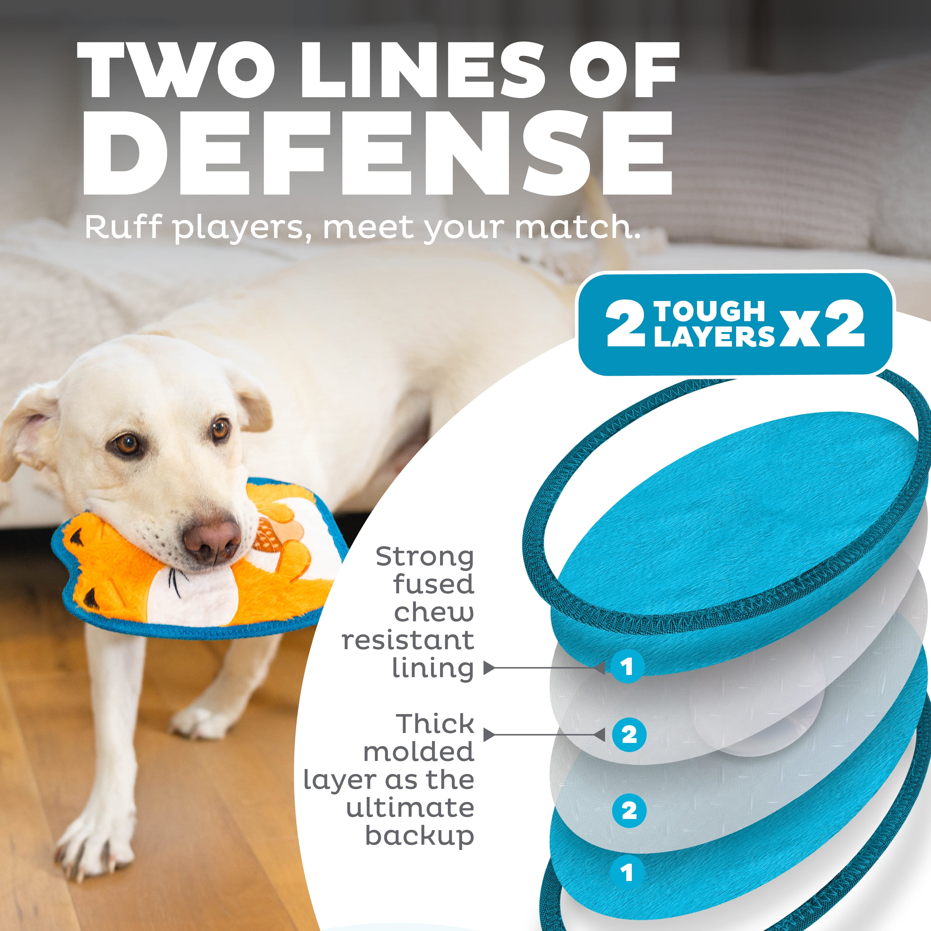 Outward Hound Tough Skinz Durable Squeaky Dog Toy with Two Tough Layers, Fox, Multicolor, Medium