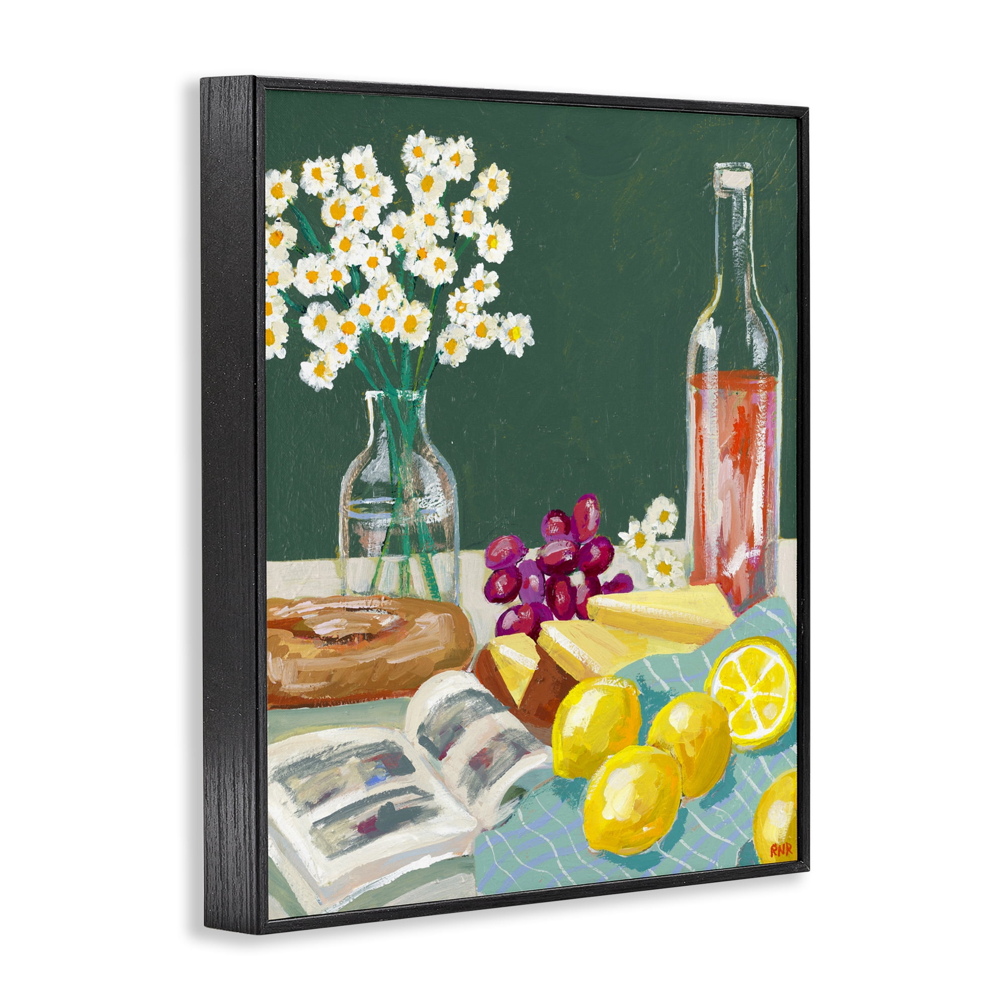 Stupell Industries Cheese, Wine and Lemon Still Life Black Framed Giclee Art, design by Rachael Reese