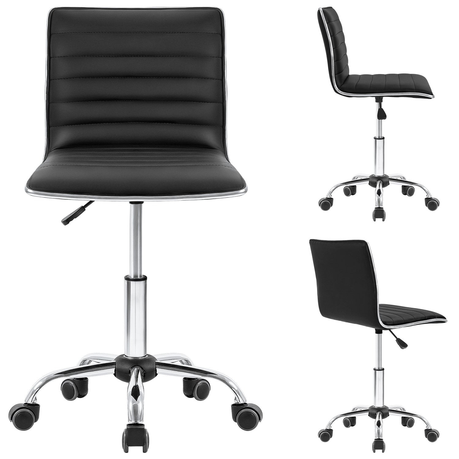 Lacoo Faux Leather Mid Back Task Chair Swivel Office Desk Chair, Black