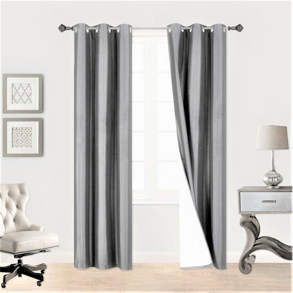 1 Pair Silver Gray Noa 63" Length Insulated Lined 100% Heavy Thick Blackout Silver Grommet Window Curtain Panels Drapes Not See Through Energey Saving