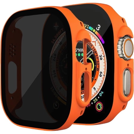 2 Pack for Apple Watch Ultra 3(2025)/Ultra 2/Ultra 49mm Privacy Screen Protector Case,Hard PC,Scratchproof,[Anti-Peeping] 9H Tempered Glass Protective Cover for iWatch Ultra 2/Ultra, Orange