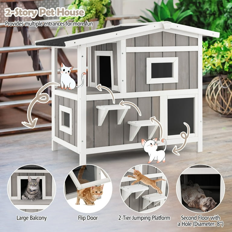 Outdoor cat house top with 2 doors