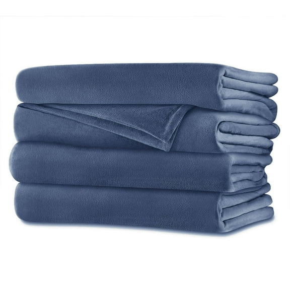 Sunbeam Velvet Plush Electric Heated Blanket King Size Dusty Blue
