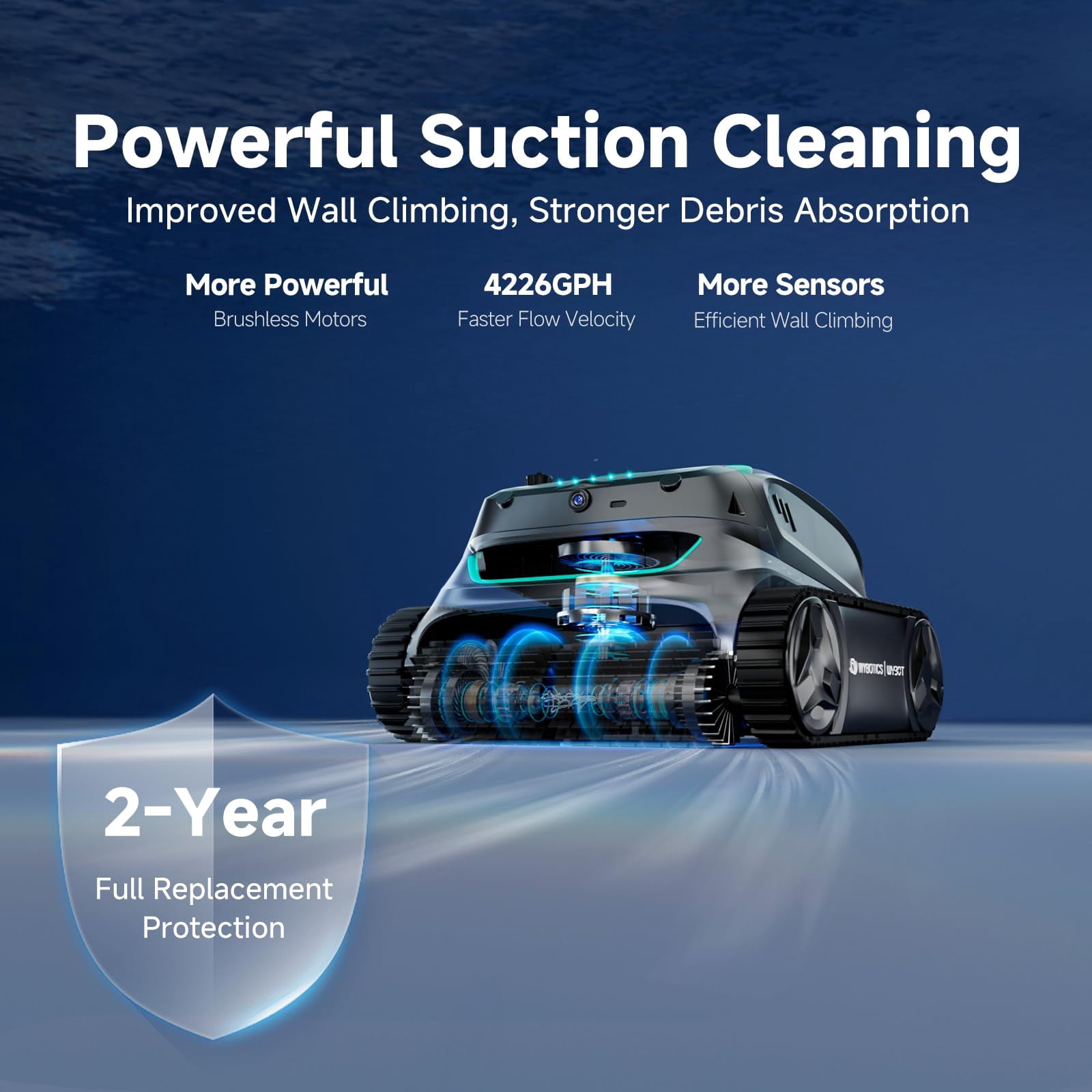 WYBOT S2 Vision Cordless Robotic Pool Cleaner, AI Vision Debris Detection, Brushless Motor, Wall & Waterline Cleaning, App Control, for Inground Pools up to 3229 Sq.Ft, Grey & Green