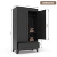 thumbnail image 4 of ShiKeyi 60" Tall Metal Wardrobe Cabinet with 1 Drawer and Hanging Rod, 2 Doors Wardrobe Closet with Shelf for Bedroom, Black, 4 of 10