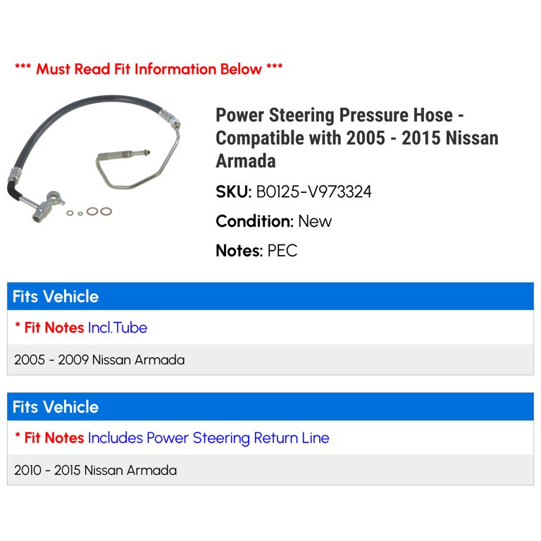 Power Steering Pressure Hose Compatible with 2005 2015 Nissan