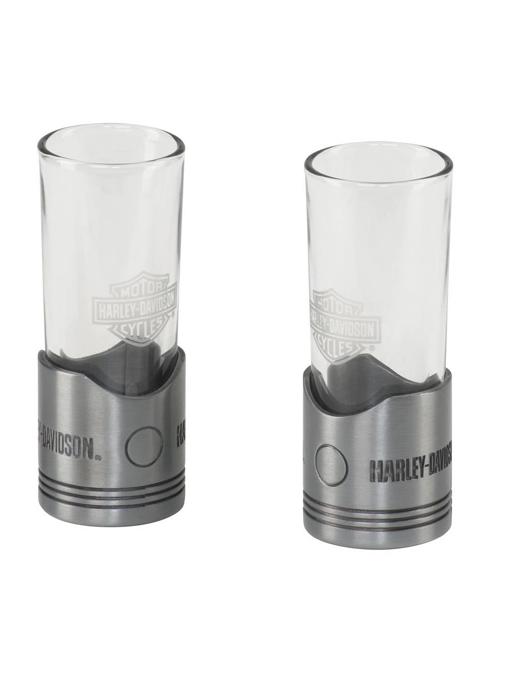 HarleyDavidson Piston Shot Glass Set, Two Hand Blown 2 oz. Glasses HDL