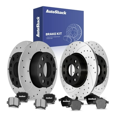 AutoShack Front & Rear Drilled & Slotted Brake Rotors Ceramic Brake Pads | Replacement for 2005 Volkswagen Jetta 1.8L 1.9L 2.0L 2.5L FWD | E-Coated | 12-PC Brake Kit | ShadowGuard