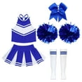 thumbnail image 3 of TiaoBug Kids Girls Cheer Leader Costume Cheerleading Halloween Uniform Top with Pleated Skirt Hair Tie Socks A Blue 10, 3 of 5