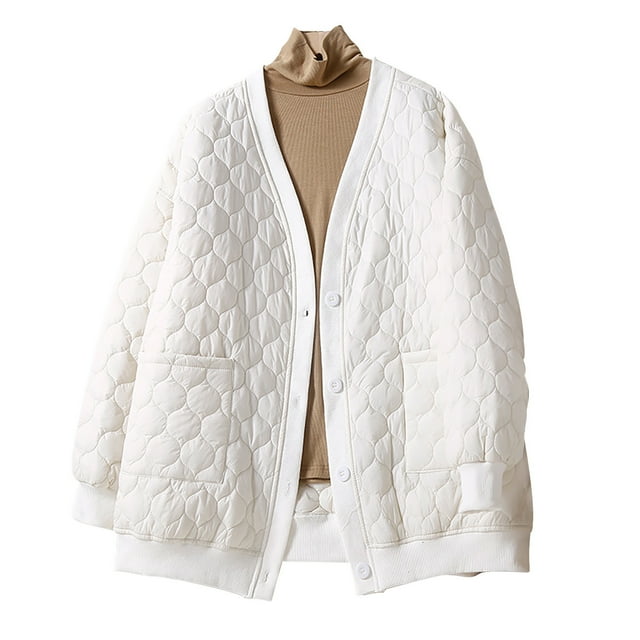 LSLJS Mode Femmes Cardigan Uni à Col Montant Veste en Duvet Manteau Rembourré