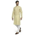 thumbnail image 3 of Ethnix Men's Mandarin Collar Solid Textured Staple Kurta Pajama 2-piece set; Light Yellow; SM, 3 of 5