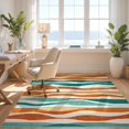 thumbnail image 3 of Design&I 4'x6' Washable Area Rug Abstract Wavy Stripe Orange Teal Burnt Fall Sunflower Tiger Sunflowers for Reading Nook, Bedroom, Pet Friendly & Non-Slip Built-In Grip, 3 of 7