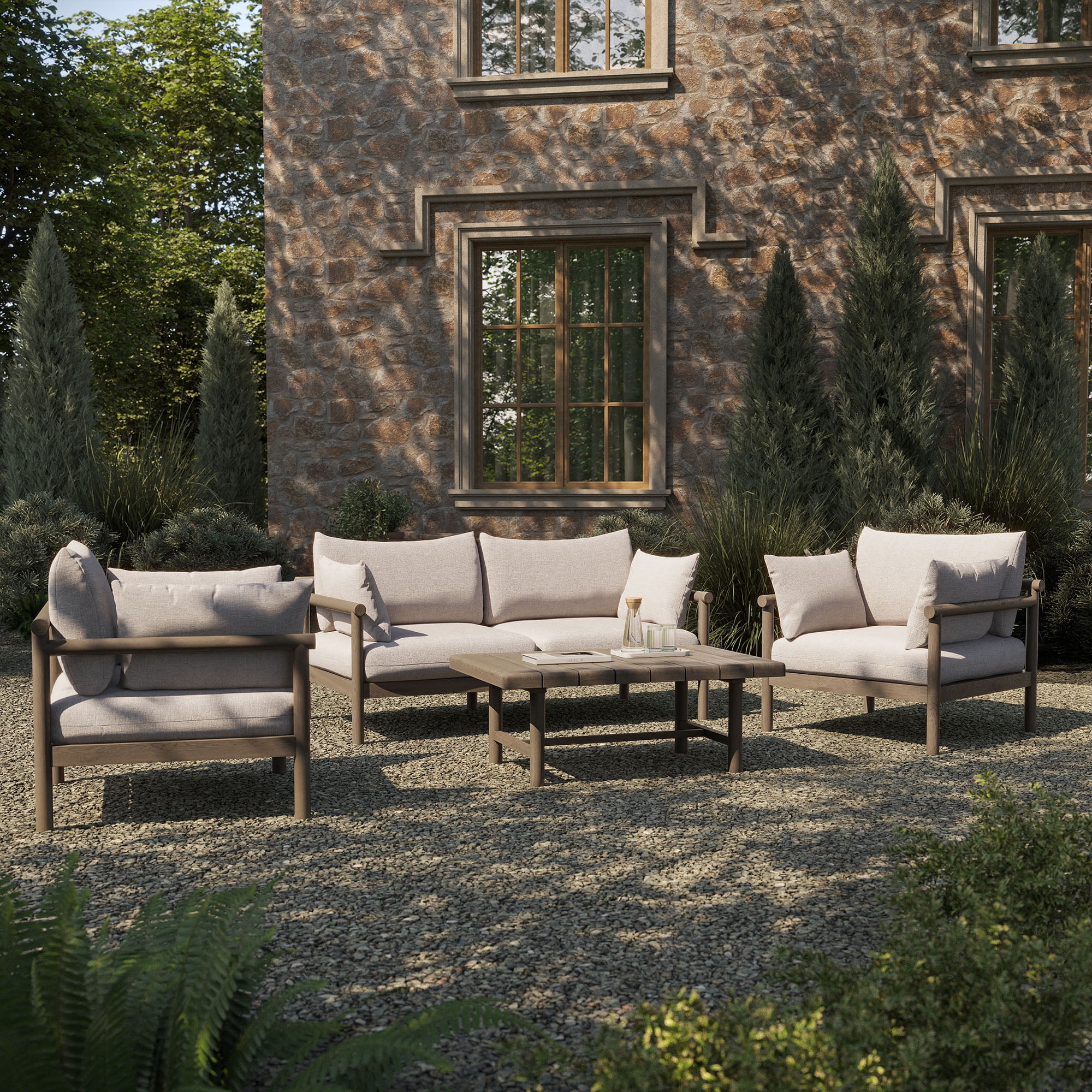 Elisha Outdoor 10 Piece Acacia Wood Sectional Sofa Set with