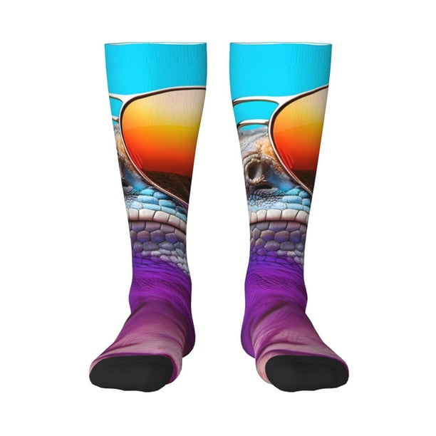 Balery Lizard With Sunglasses Colorful Calcetines novedosos Calcetines deportivos Calcetines hasta la rodilla Calcetines de algodón Calcetines originales y geniales