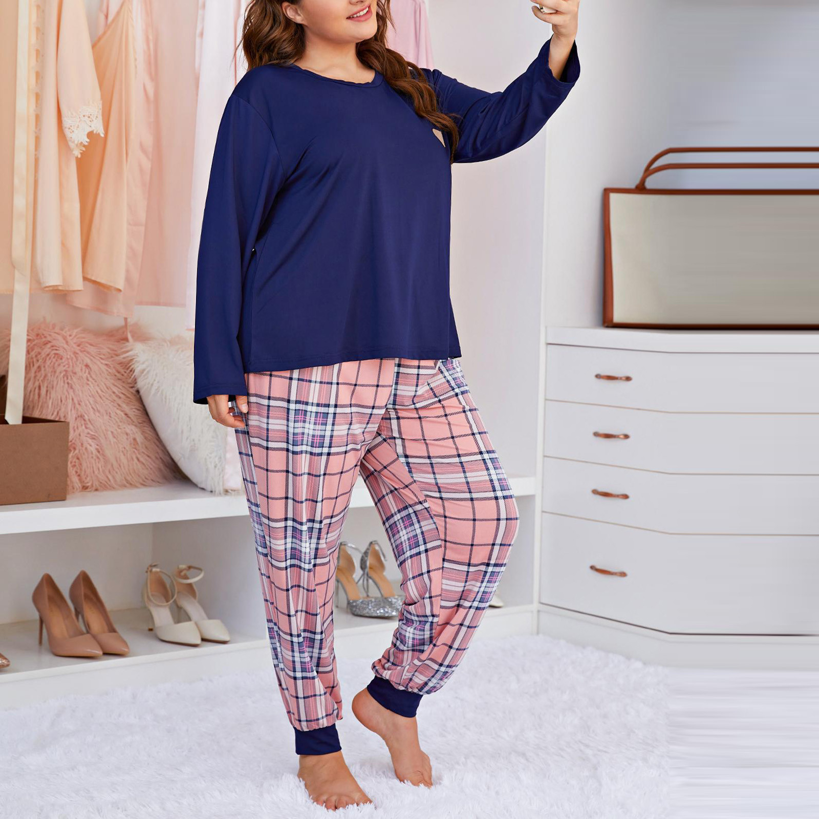Pyjama Halloween Femme 2 Pièces En Coton - Haut Manches Longues Et Pantalon, Couleurs Contrastées, Chaud Et Confortable