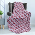 thumbnail image 4 of Abstract Soft Flannel Fleece Throw Blanket, Repetitive Waves Bicolored Japanese Style Composition Illustration, Cozy Plush for Indoor and Outdoor Use, 50" x 60", Pale Sky Blue Dark Pink, by Ambesonne, 4 of 5