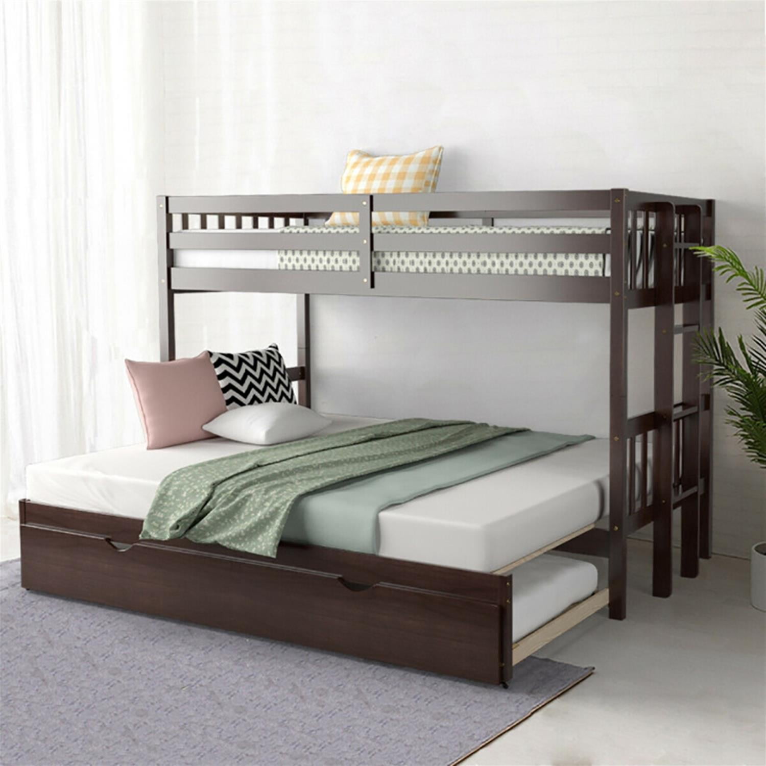 Demi Bonn Twin Pull-Out Bunk Beds with Ladder in the Steps and a Trundle, Bunk Bed Platform, Brown