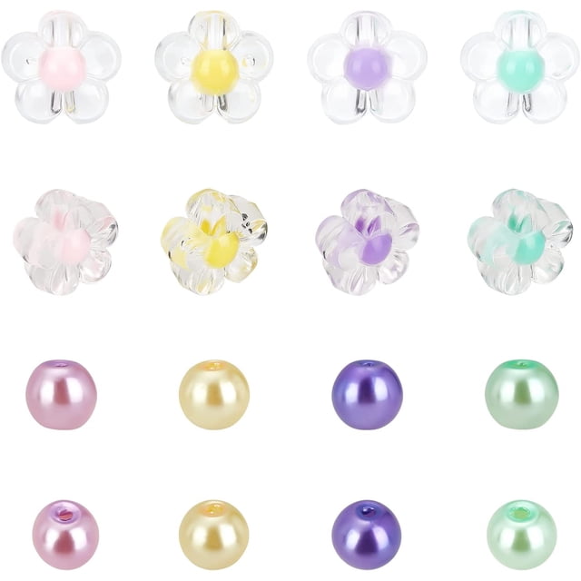 Kit de 320 cuentas para hacer joyas, cuentas acrílicas transparentes con forma de flor, cuentas de vidrio perlado para pulseras, collares y joyas.