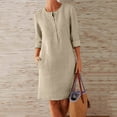 thumbnail image 2 of Winter Fall Dresses for Women Wedding Guest 3/4 Sleeve Round Neck Knee-Length Linen Dress Boho Casual Loose Dress With Buttons, 2 of 5