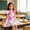 thumbnail image 2 of Curuila Toddler Child Girls Dress Flutter Sleeve Cartoon Print Crew Neck For School Fashionable Dresses Size 18-24 Months, 2 of 6