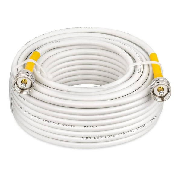 MOOKEERF CB Coax Cable 50ft RG8x Coaxial Cable UHF PL259 Male to Male CB Antenna Cable PVC White Marine Antenna Cable for CB Radio HAM Radio VHF Radio SWR Meter Antenna Analyzer VHF Marine Antenna