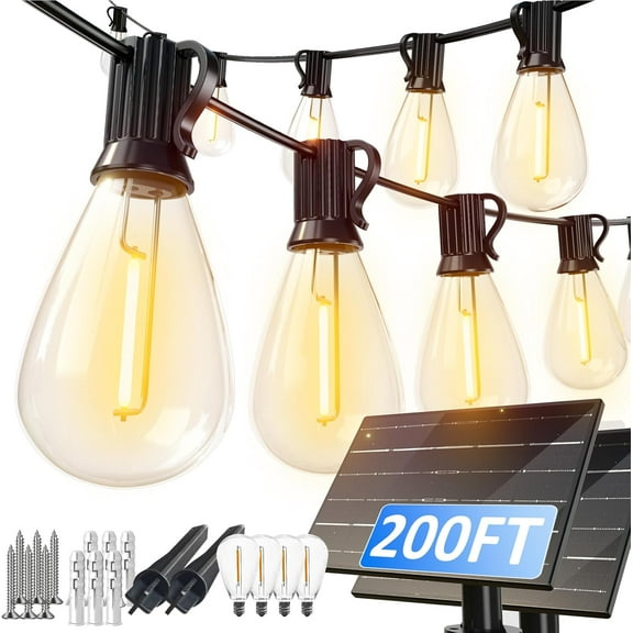 chalian 200FT Solar String Lights Outdoor Waterproof with 72 4 LED Bulbs Long Last for 20 Hrs, Commercial Grade Shatterproof Patio Solar Powered Lights for Camping，Backyard, Garden, Porch Decor