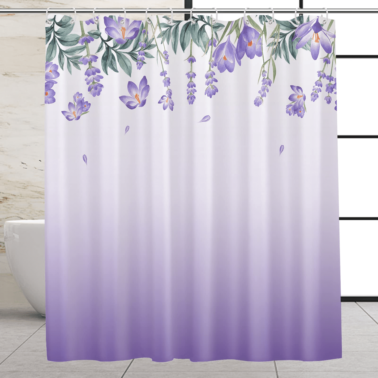 MONOJOY Lavender Floral Shower Curtain for Bathroom, Botanic Flower