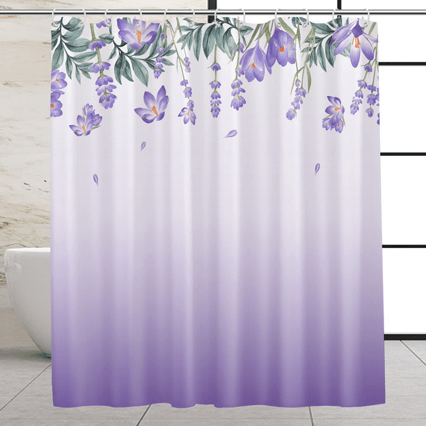 MONOJOY Lavender Floral Shower Curtain for Bathroom, Botanic Flower