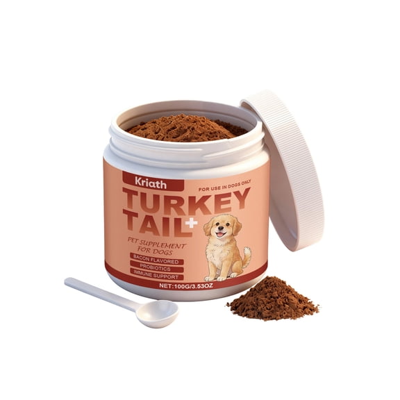 Kriath Organic Turkey Tail Mushroom Powder Supplement for Dogs, Bacon Flavored Immune & Gut Care, 100g (3.53 oz)