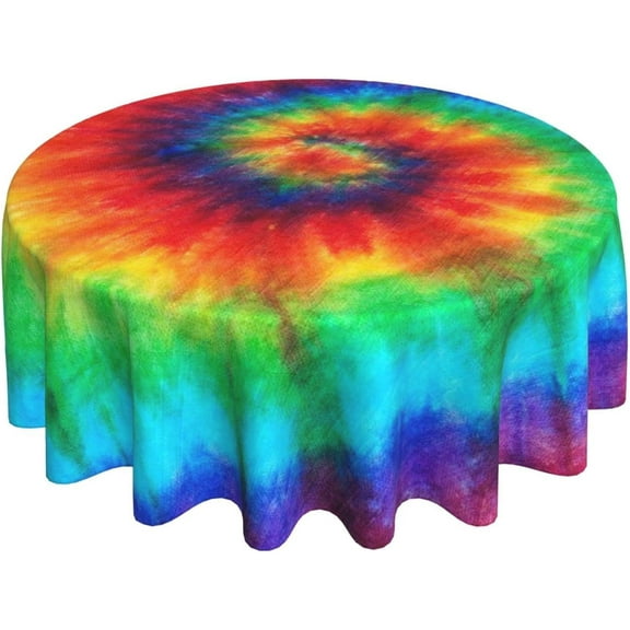 Tie Dye Round Tablecloth 60 Inch Washable Reusable Decoration Table Cover for Kitchen Party