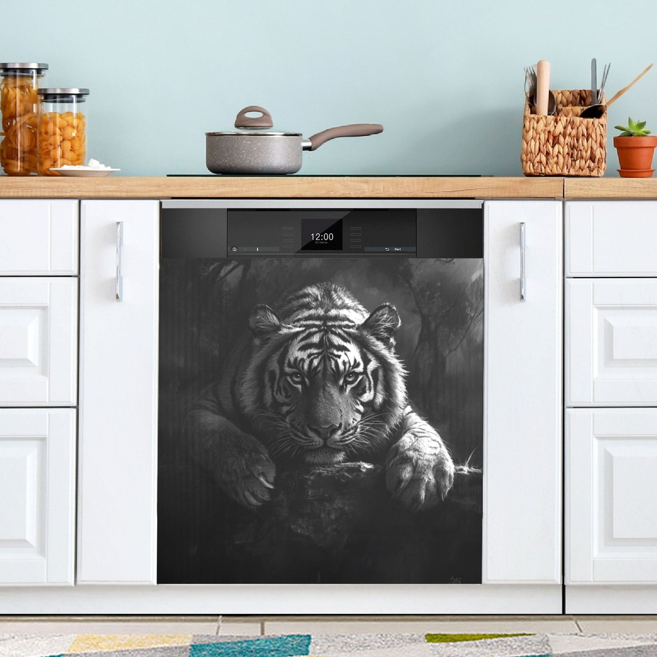 Dishwasher Magnetic Sticker 23x26 Inch Refrigerator Magnetic Sticker Washing Machine Magnetic Sticker Kitchen Panel Magnetic Sticker Home Decor Big Black Tiger