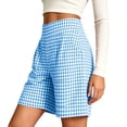thumbnail image 6 of QATAINLAV Laides Bermuda Shorts Cute Plaid High Waisted Baggy Shorts with Pockets Summer Casual Wide Leg Shorts Blue XL, 6 of 7