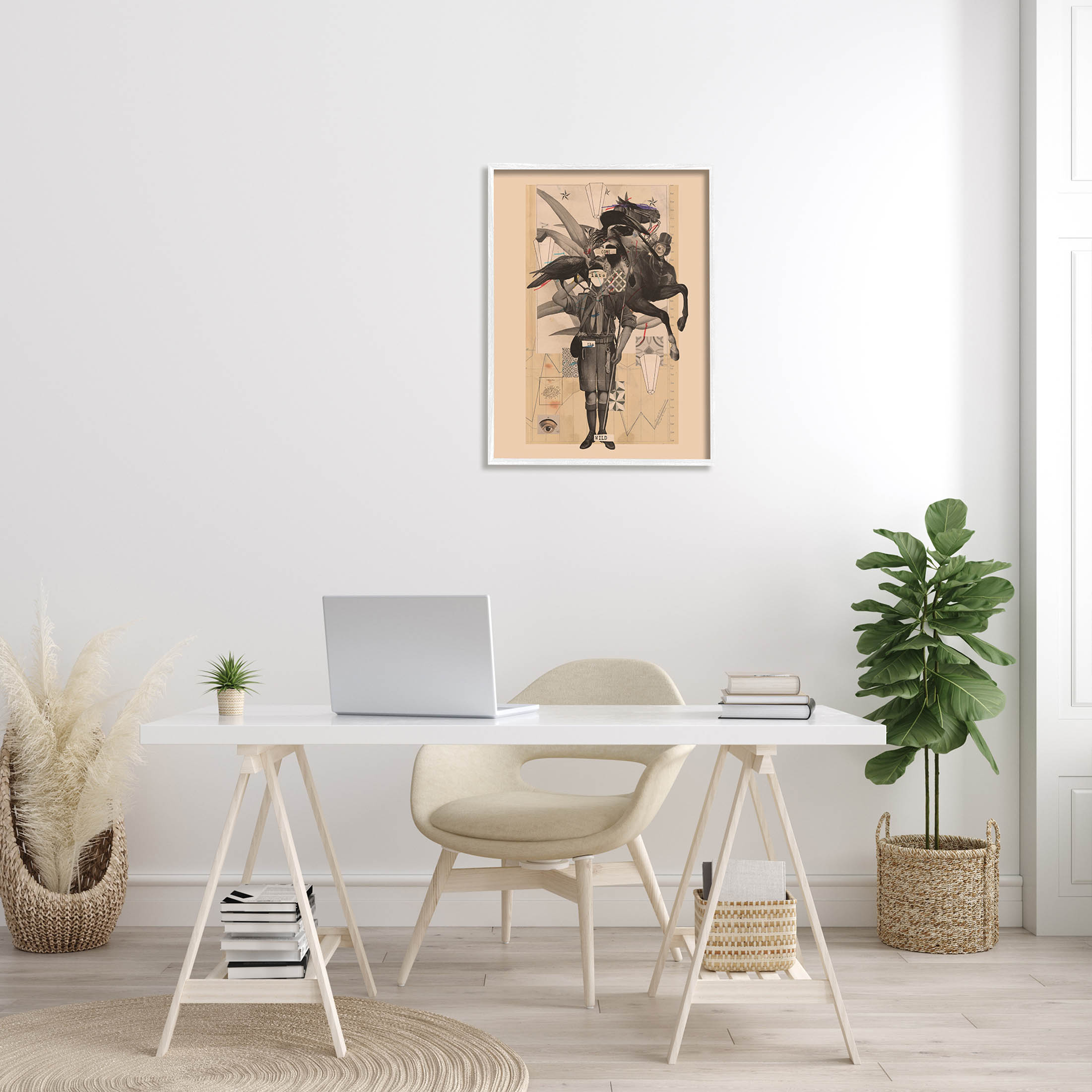 Stupell Industries Abstract Vintage Horse Text Collage Graphic Art White Framed Art Print Wall Art, Design by Matheus Lopes Castro