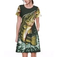 thumbnail image 1 of Balery Largemouth Bass jumps out of water Vestidos sueltos de manga corta para mujer, vestidos de verano 2025, vestidos casuales de corte A con vuelo., 1 of 6