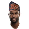 thumbnail image 3 of Navy-Blue Embroidered African Hand woven Aso Oke Hat, 3 of 4