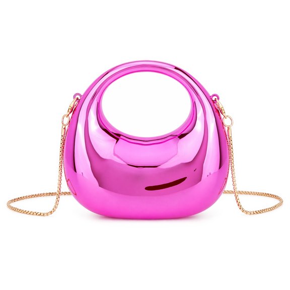 INSPIRE CHIC Acrylic Mini Top Handle Bag for Women Metallic Clutch Purse with Removable Chain Strap Pink 2