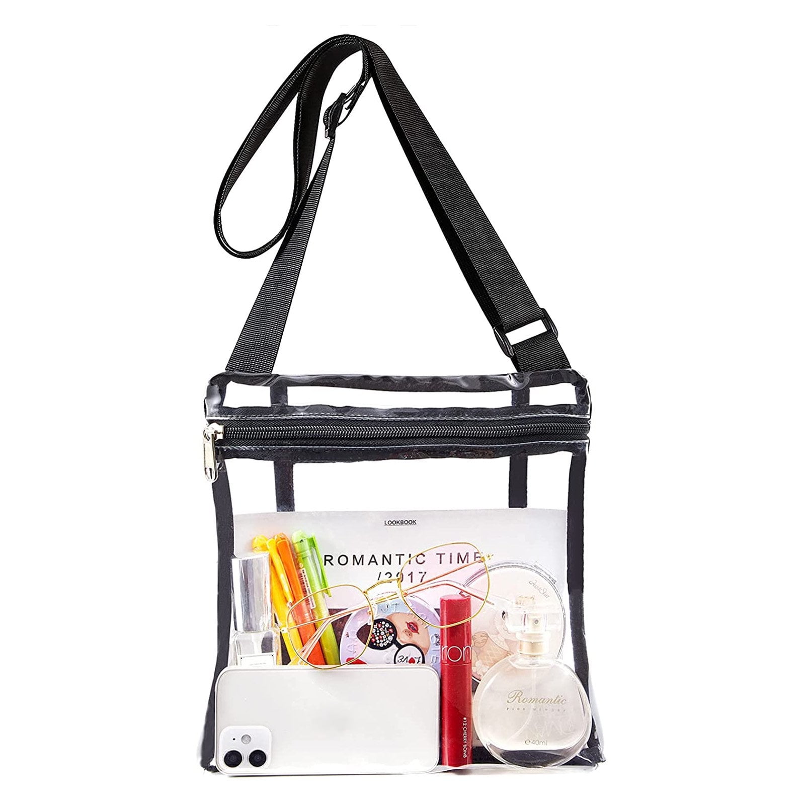 2 Pieces Clear Bag Stadium Approved Clear Concert Purse with Inner Pocket and Adjustable Shoulder Strap Clear Tote Bags Clear Crossbody Bag Clear Handbags Transparent Concert Purse for Women Black, 