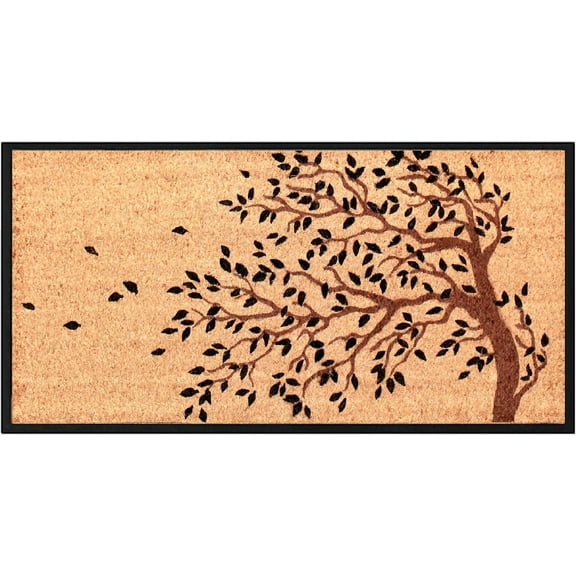 A1 Home Collections Entrance Door Mats, 24” x 48”, Durable Large Non-Slip Welcome Doormat, Rubber Backed Thin-Profile Heavy Duty Doormat for Front Door, Shedding Tree Bronze