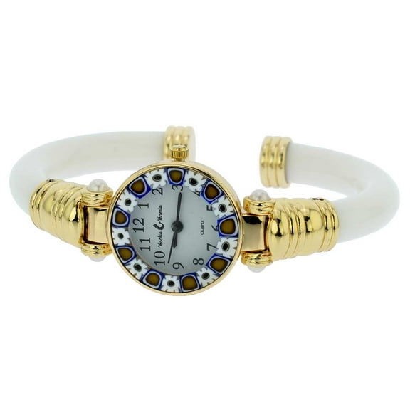 GlassOfVenice Murano Glass Millefiori Bangle Watch - White