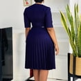 thumbnail image 3 of AURA Women’s Pleated A-Line Midi Dress V-Neck Short Sleeve High Waist With Belt S-XXXL, 3 of 8