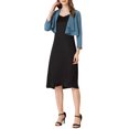thumbnail image 2 of Allegra K Women's Open Front Drape 3/4 Sleeve Bolero Shrug Crop Cardigan XS Dusty Blue, 2 of 7