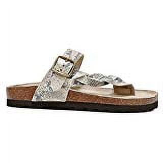 Mountain Sole Women s Hollie Gold Exotic Braided Leather Slip on Thong Sandals (7)