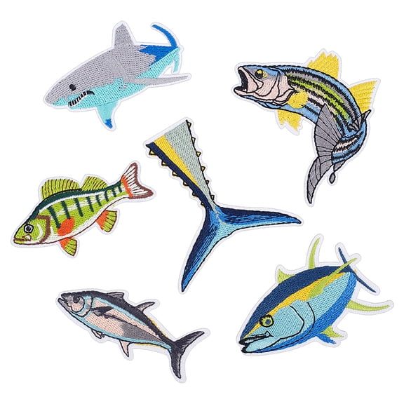 12Pcs Fish Iron on Patches 6 Styles Ocean Animals Embroidery Sew On Patches Tuna Embroidered Costume Accessories DIY