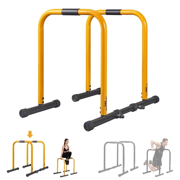 Relife Sports Dip Station Heavy Duty Dip Bar Stand Fitness Adjustable Parallel Bars 300LB Yellow