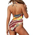 thumbnail image 5 of FKELYI Halter Swimwear for Women One Piece Swimsuit Tummy Control Bathing Suits with Soft Pad American Flag Grunge Sunflower Print Cosy Monokini for Ladies Summer Swimming Surfing, M, 5 of 6